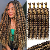 100% Human Braiding Hair for Boho Braids Braiding Knotless 12A Deep Wave Bulk Bohemian P4/27