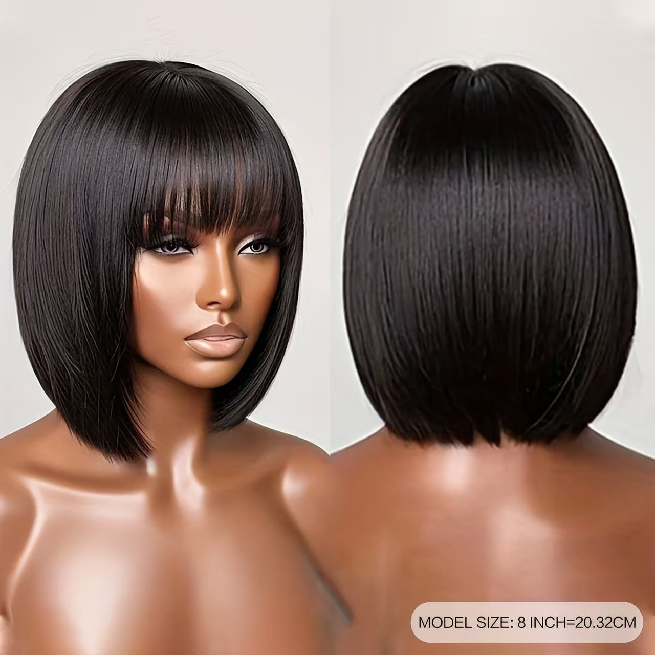Short Bob Wigs Human Hair 8-14 Inch Glueless Wear and Go Bob Wig With Bangs Human Hair Wigs Brazilian Straight Hair No Lace Front Natural Black Wig