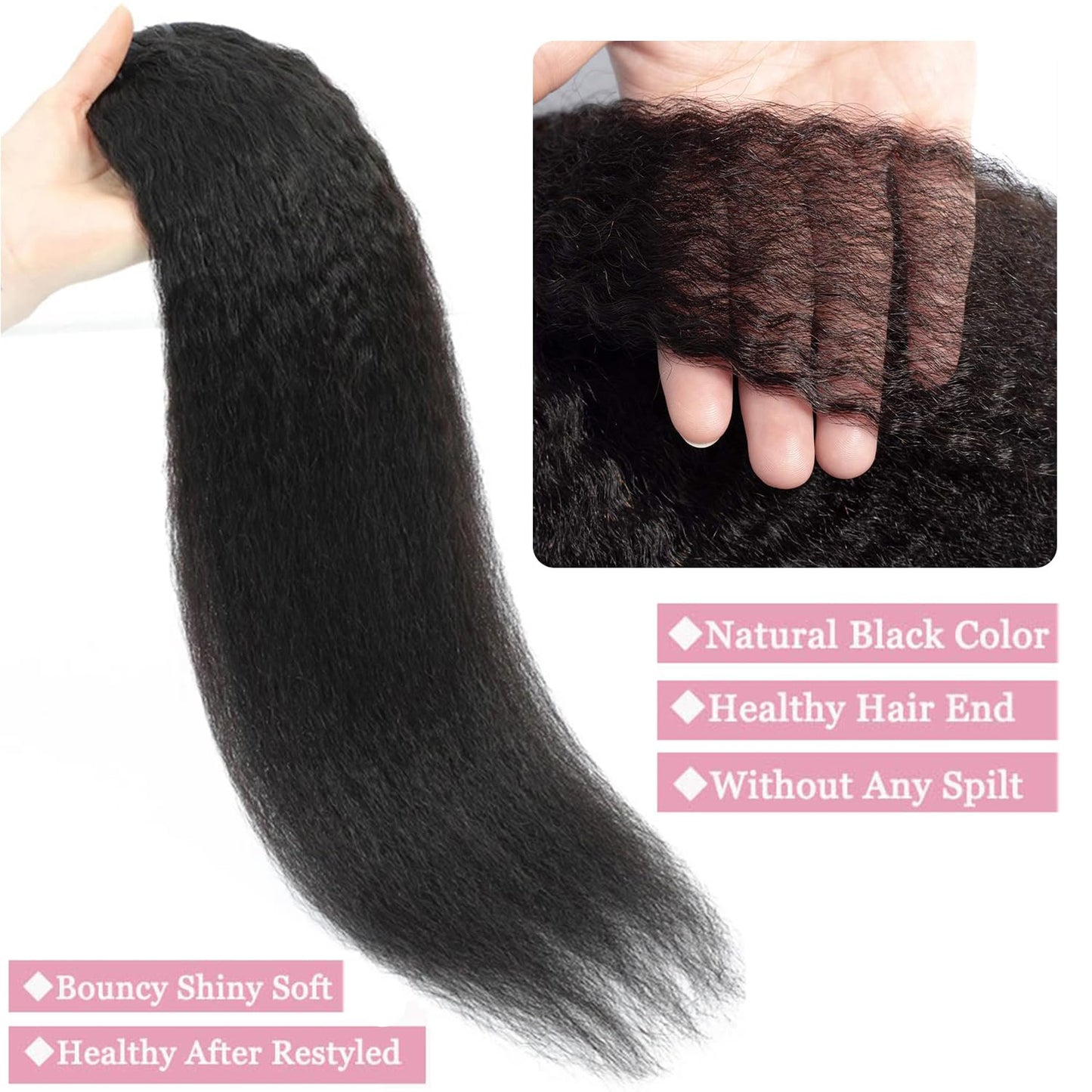 Kinky Straight Bundles Human Hair 14~28'' Straight Bundles Real Human Hair 100% Unprocessed Brazilian