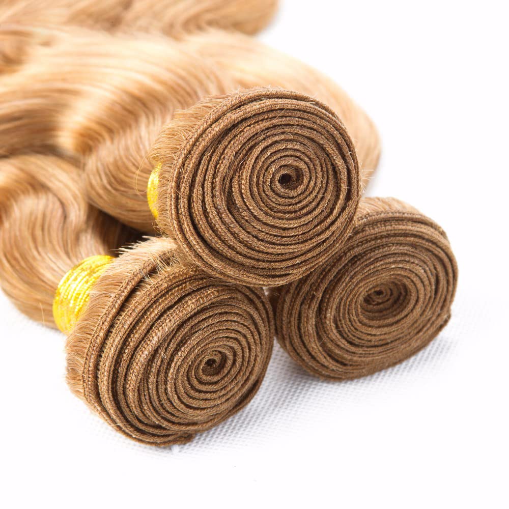 Honey Blonde Bundles Human Hair Brazilian #27 Colored Body Wave Bundles 12A Grade 100% Unprocessed Hair Weft(14~28 Inch)
