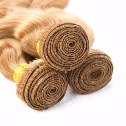 Honey Blonde Bundles Human Hair Brazilian #27 Colored Body Wave Bundles 12A Grade 100% Unprocessed Hair Weft(14~28 Inch)