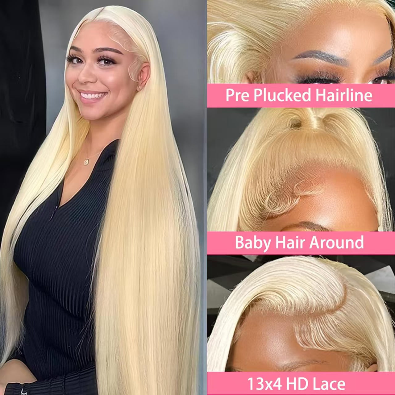 16~26 Inch 613 Lace Front Wig Human Hair 13X4 Blonde Straight HD Transparent Lace Frontal Wigs Human Hair Pre Plucked with Baby Hair 180% Density Blonde Glueless Wigs Human Hair