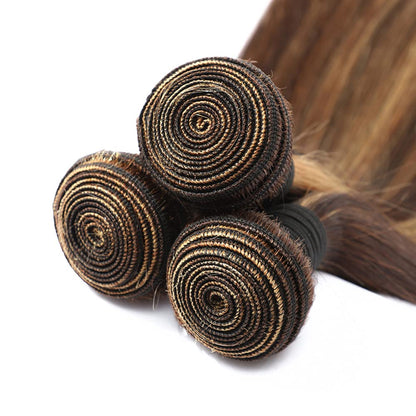 P4/27 Highlight Straight Bundle Brown And Honey Blonde Human Hair Brazilian Unprocessed Virgin Hair Extensions For Women Piano Color 14~28 Inch