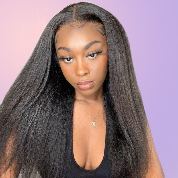 Kinky Straight Human Hair Wig For Black Women Natural Kinky Straight 13x4 Lace Front Wigs Human Hair Kinkycurly human hair wig 8~30''