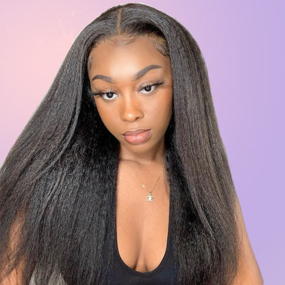 Kinky Straight Human Hair Wig For Black Women Natural Kinky Straight 13x4 Lace Front Wigs Human Hair Kinkycurly human hair wig 8~30''