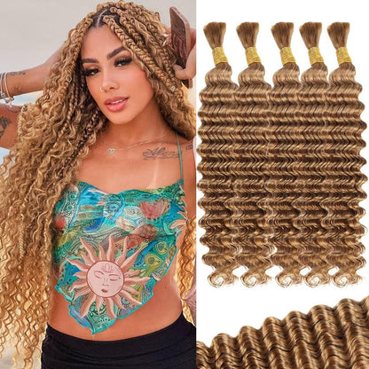 100% Blonde Human Braiding Hair for Boho Braids Braiding Knotless 12A Deep Wave Bulk Bohemian Color 27