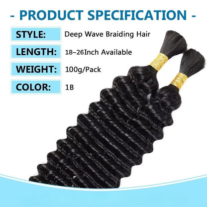 350 Dark Ginger 100% Human Braiding Hair for Boho Braids Braiding Knotless 12A Deep Wave Bulk Bohemian