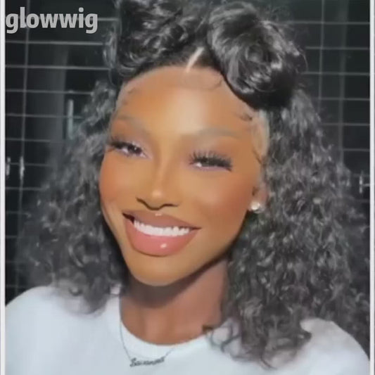 Curly BOB Wig Human Hair 200 Denaity 13x6 HD Lace Front Deep Wave Wigs for Black Women Glueless Wear and Go Pre Plucked Deep Wave Wet and Wavy Glueless Wigs Human Hair Natural Color 6~16 Inch