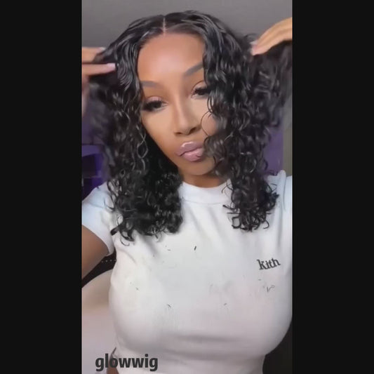 Deep Wave BOB Wig Human Hair 13x4 HD Curly BOB Lace Front Wigs Human Hair Pre Plucked Wear And Go Glueless Short Curly Frontal BOB Wigs For Black Women Wet And Wavy