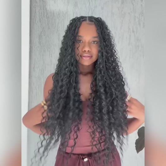 100% Human Braiding Hair for Boho Braids Braiding Knotless 12A Deep Wave Bulk Bohemian Natural Black