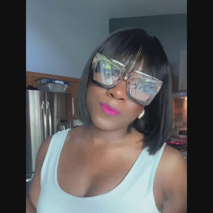 Short Bob Wigs Human Hair 8-14 Inch Glueless Wear and Go Bob Wig With Bangs Human Hair Wigs Brazilian Straight Hair No Lace Front Natural Black Wig